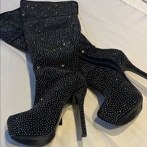 Shiekh Black Over-the-Knee Boots with Rhinestones